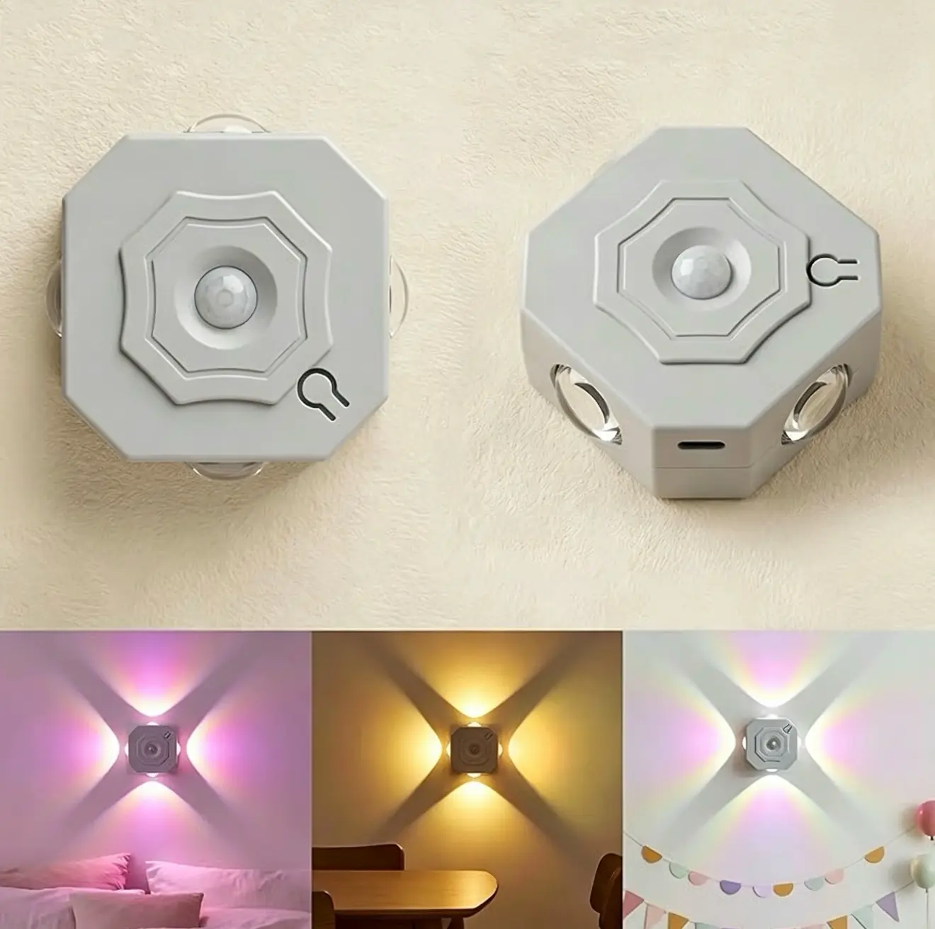 Motion Sensor Wall Lights, Peel and Stick On Rechargeable Wall Sconce Set of 2, Wireless No Drill RGB Color Changing Touch Dimmable Sconces for Indoor Hallway Stair Bedroom Closet