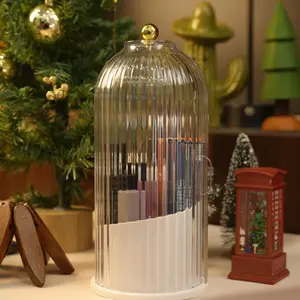 Makeup Brush Holder Organizer with Lid -360° Rotating Clear Dustproof Storage Box for VanityBathroom Countertop in White House Organizer makeup brush holder organizer,TikTokShopfalldealsforyou,mothersdaygift