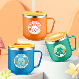 Stainless Steel Mug with Straw, 270ML Portable Coffee & Milk Cup, Durable Design with Handle & Measurement Marks for Easy Use