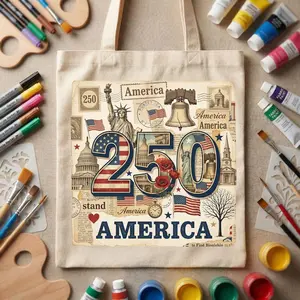 America 250 Tote Bag, 250 Years of Freedom Canvas Shopper, Patriotic 4th of July Gift, Independence Day Vintage Post Stamp Tote, Reusable Cotton Market Bag for Women, Daily Cotton Tote Bag