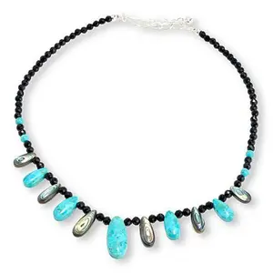 Mine Finds by Jay King Black Chalcedony, Turquoise and Abalone Shell Necklace