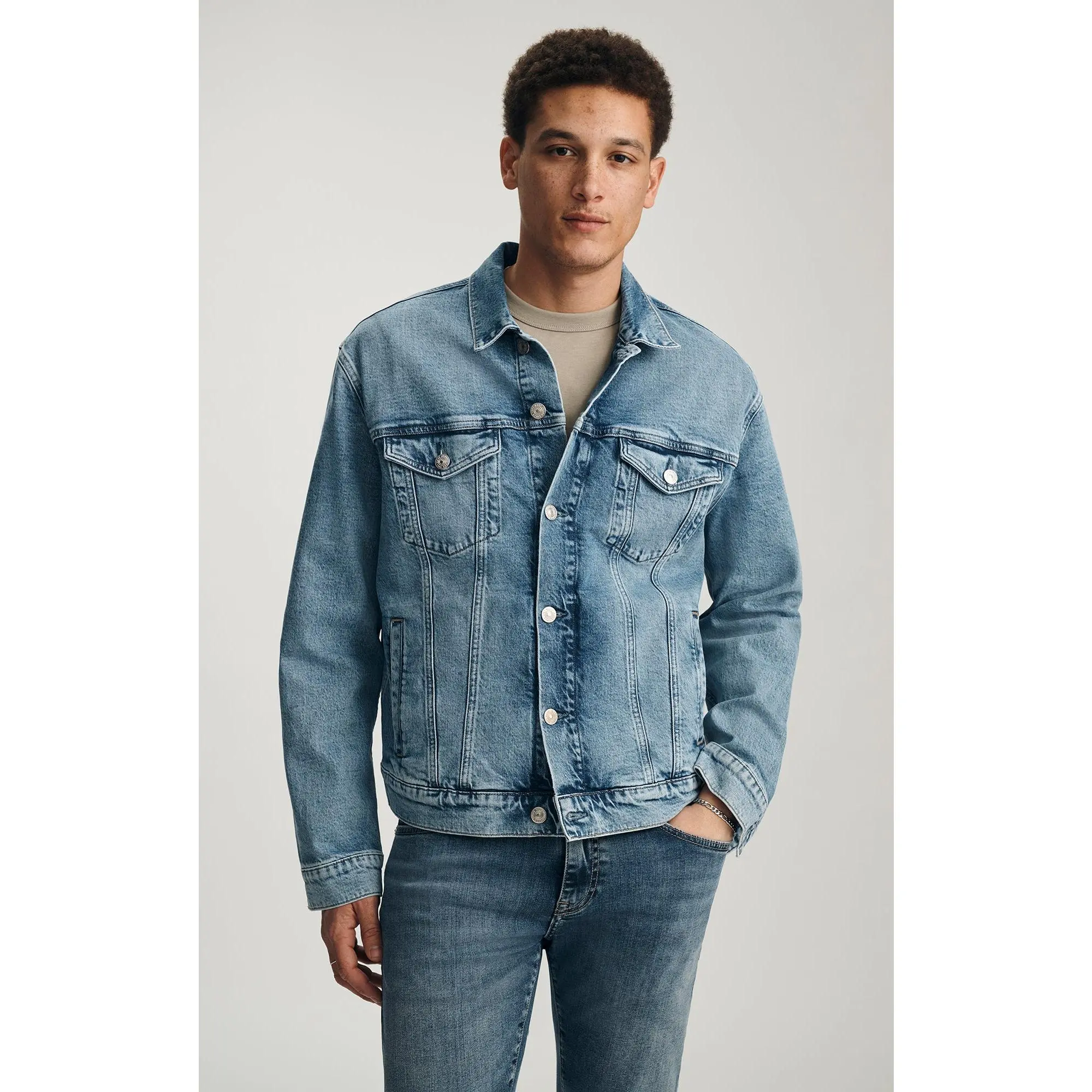 PEDRO DENIM JACKET IN LIGHT CLASSIC BLUE, Tops, Fabric