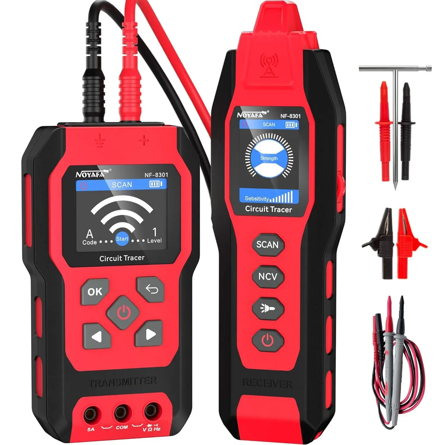 NOYAFA NF-8301 Circuit Tracer Tool Set - Underground Circuit Breaker Finder, Digital Multimeter with 8-Level Sensitivity Adjustment, Rechargeable for Fuses, Wall Wires visual indication
