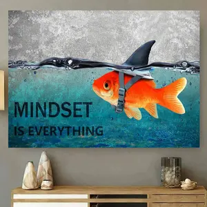 [2D Flat] A Canvas Painting Featuring an Inspirational Shark And Goldfish, Perfect for Decorating Offices, Bedrooms, And Bathrooms. This Fun And Creative Wall Art Is Suitable for Home Spaces Like Bedrooms, Kitchens, Living Rooms
