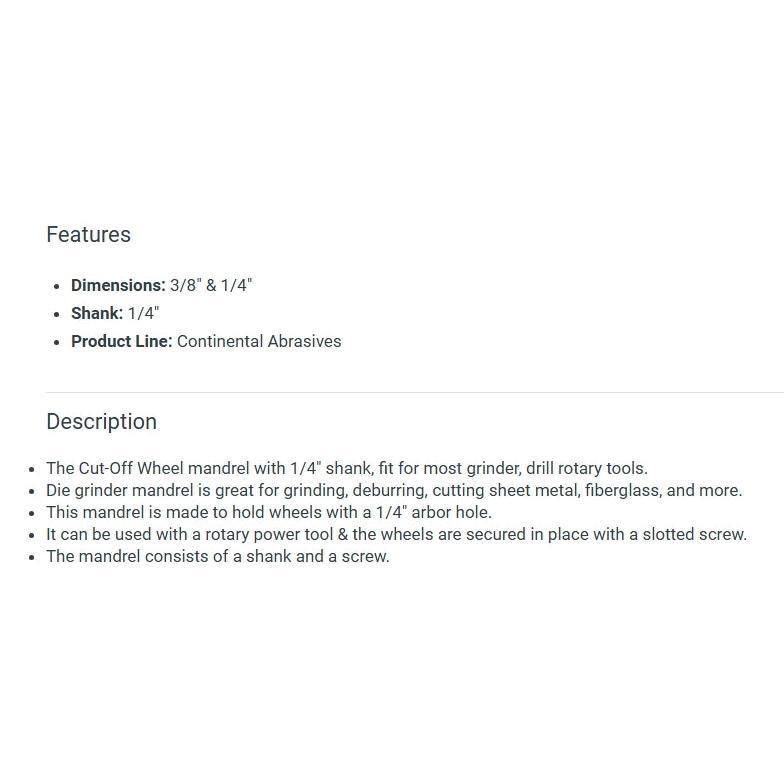 3/8 & 1/4 MANDREL FOR DIE GRINDER 1/4 SHANK (5 PACK)