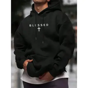 TikTok Trending "Blessed" Cross Graphic Hoodie, Soft Fleece Hooded Sweatshirt, Comfortable Faith-Inspired Casual Wear