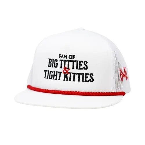 Flat Bill White with Red Rope