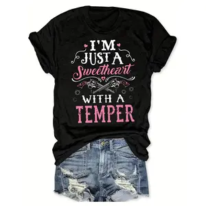 Letter Western Style Printed T-Shirt, Short Sleeved Round Neck Casual Top, Suitable for Summer And Spring Wear, Women's Clothing