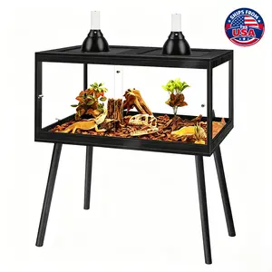 PROLEE Reptile Enclosure with Leg, 34 Gallons Bearded Dragon Tank, Tempered Glass Lizard Tank with Metal Mesh Tops and Lockable Door, Spacious Reptile Habitat for Snake, Lizard