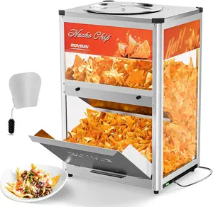ROVSUN Nacho Chip Warmer, Nacho Machine Food Warmer Display Case Countertop with Warming Light, Glass Door, Scoop & Removable Deflection for Chips Peanuts Popcorn Stainless Steel