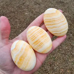 Banded Orange Calcite Palm Stone