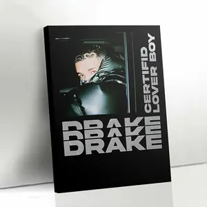 1 Piece Drake Lover Boy Album Cover Framed Canvas Painting - Black and White Music Poster with Drake Face, Simple Wall Decoration Suitable for Living Room, Bedroom, Office, Dormitory - Official Rap Artist Decoration Gift for Fans, Urban Fashion Theme, Wra