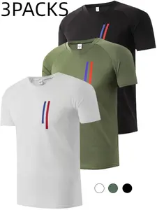 Men's Plain Round Neck Raglan Sleeve Sports Tee, Quick Drying Breathable Short Sleeve T-shirt for Gym Workout Running, Casual Comfy Men's Top for All Seasons