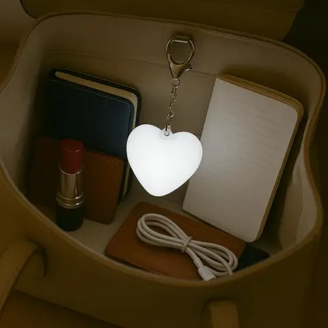 Romantic Heart-Shaped Night Light Keychain - Stainless Steel, Touch Control, Lightweight USB Rechargeable, USB Charging LED, Portable, Compact, Soft Glow, 3-Level Brightness, Eye-Care, Fashion Accessory, Love-Themed Gift for Anniversaries