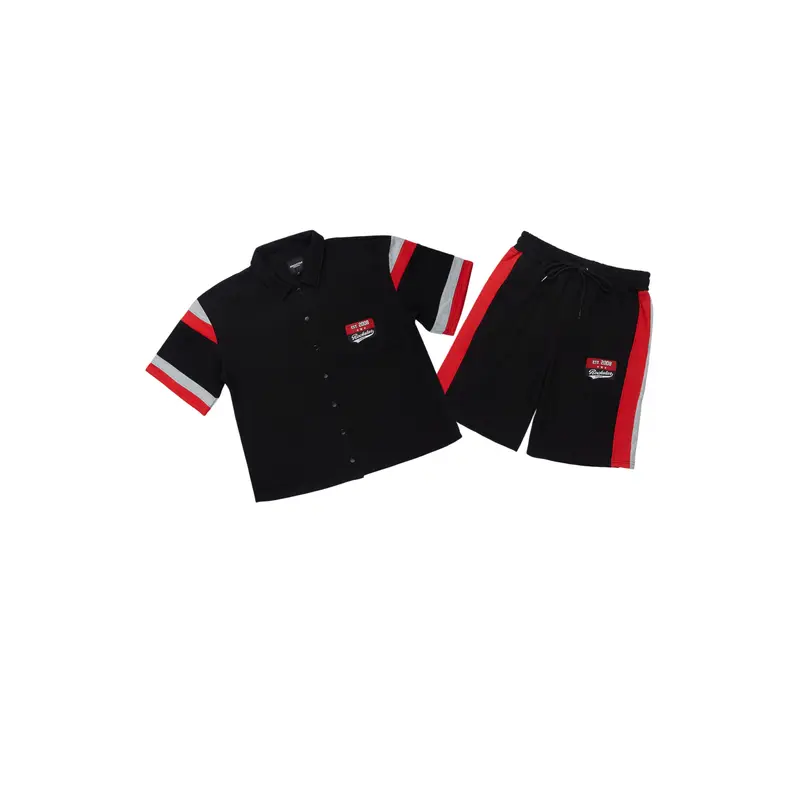 Zavid Black Button Up T-Shirt/Short Set