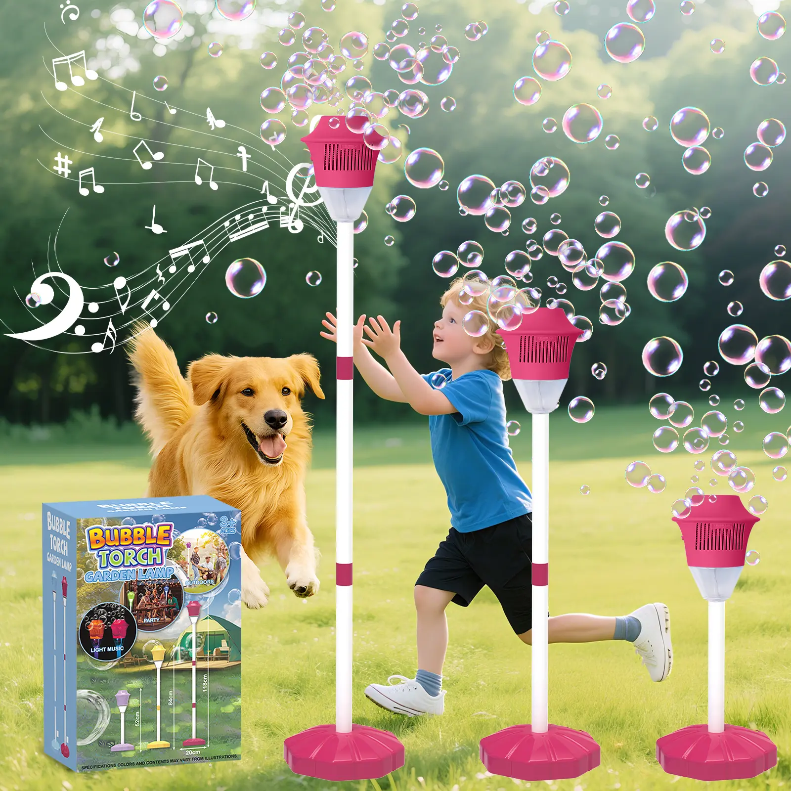 Bubble Machine for Kids, Automatic Standing Bubble Maker Machine Height Adjustable Up to 47 Inches Outdoor Battery Bubble Machine with Light/Music for Toddlers Birthday Party Gifts（Red）