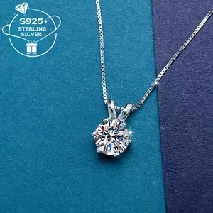 925 silver 1-carat moissanite pendant necklace for ladies, fashionable, elegant, multi-functional, birthday gift for ladies, for daily use, vacation, party, Valentine's Day, Teacher's Day, Christmas, Halloween, wedding anniversary, shining jewelry