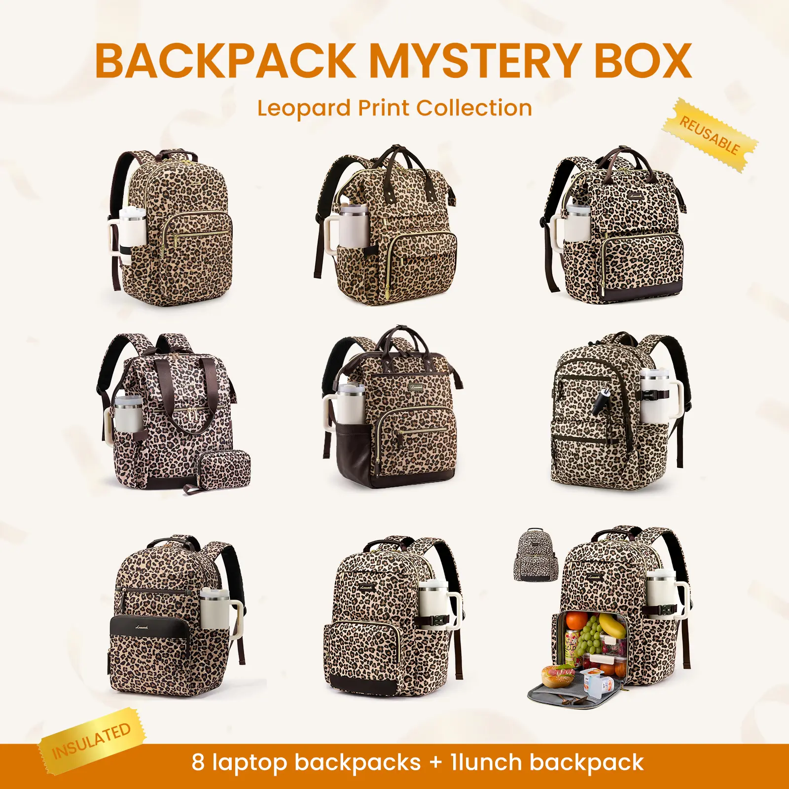 LOVEVOOK Backpack Mystery Box--Leopard Print Collection 9 Random Styles 15.6"-18" Laptop Backpacks Senior Backpack,Waterproof Work Business Backpack College Teacher Bags, Travel Essentials Surprise Gift Box