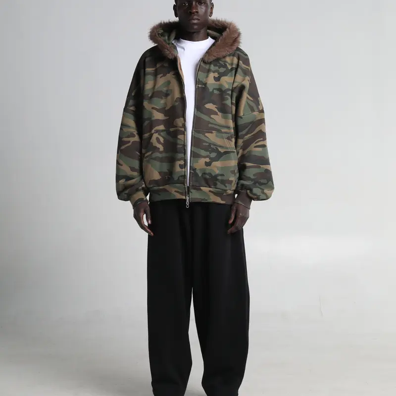 Fur Hooded Fleece Zip-Up
