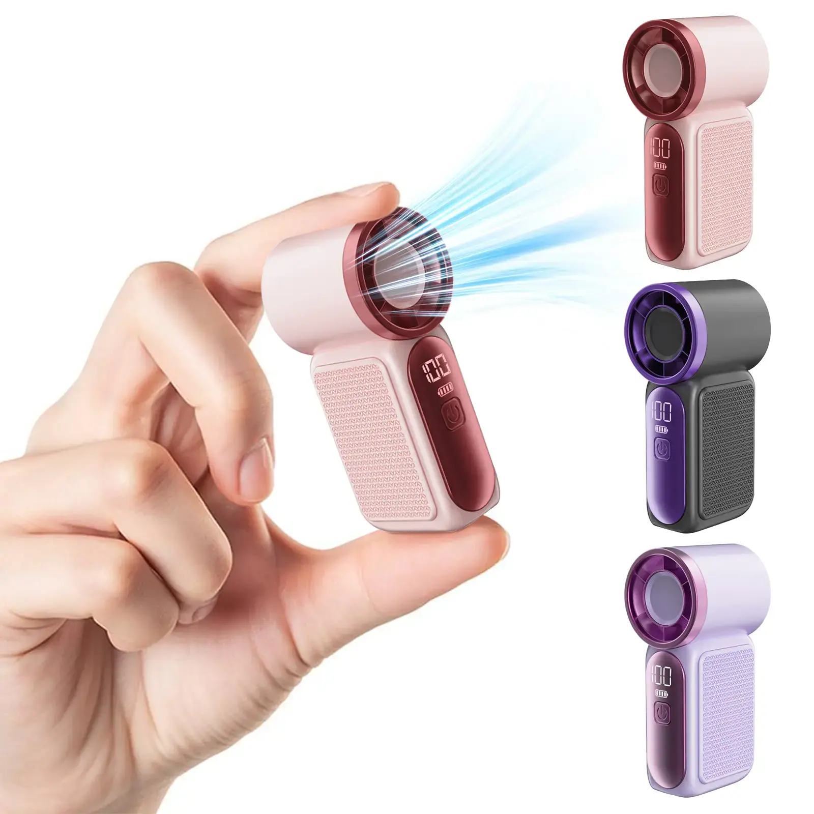Portable handheld mini fan, 6 speeds, high-velocity personal fan with LED display, USB rechargeable, mini fan with lanyard for makeup, travel, outdoor fan—gift for women and girls