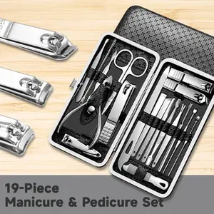 19-Piece Professional Facial Care Nail Clipper Set, Durable Stainless Steel, Essential Tools for Face, Finger, and Toe Nails