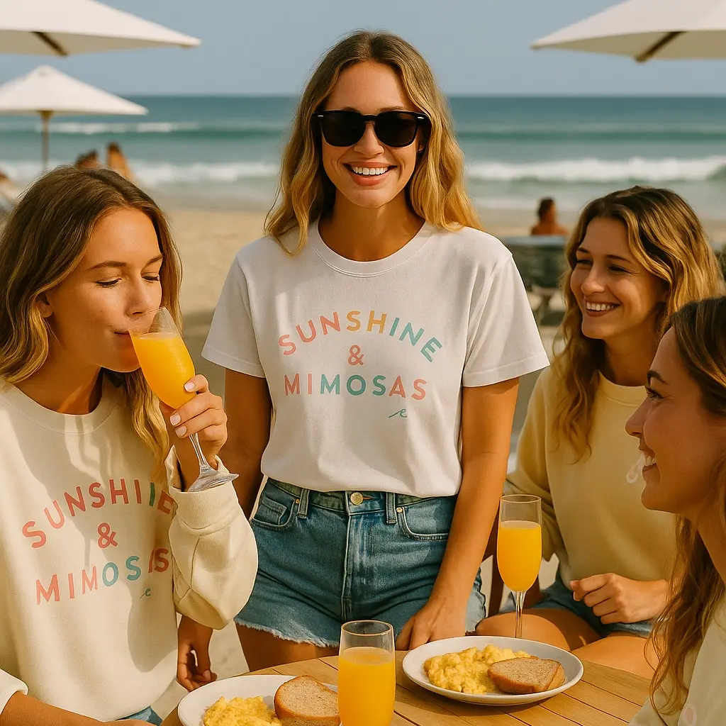 Sunshine & Mimosas Brunch Tee – Cute Graphic T-Shirt for Brunch, Bachelorettes & Girls’ Trips