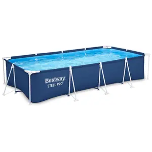 Bestway Steel Pro 13 Foot x 32 Inch Rectangular Above Ground Swimming Pool, Blue
