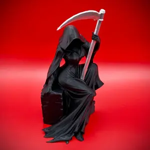 Dark Goddess Sculpture with Scythe, Mystical Desk Decor, Unique Gothic Style Ornament, Perfect for Dark Theme Spaces, Must-Have Creative Decoration