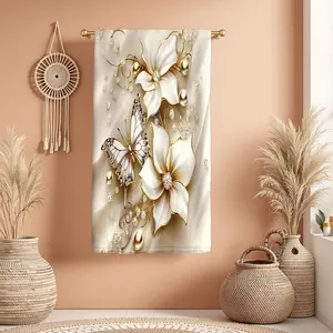 1Pc Elegant Style with Flowers Butterfly and Pearls Bathroom Hand Towel Bath Towel, Multiple Size Microfiber Towel, Ultra-Soft Quick Dry and Absorbent Polyester Large Bath Towel, Unique Home Decorative Kitchen Towels