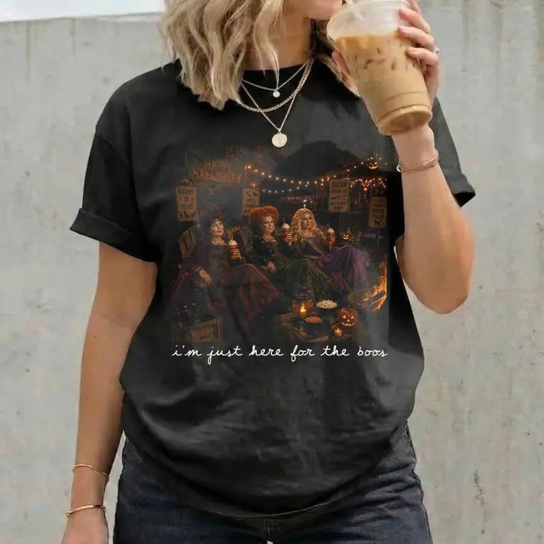 Hocus Pocus Sanderson Sisters Halloween Shirt I'm Just Here for the Boos Vintage Witch Graphic Tee Unisex