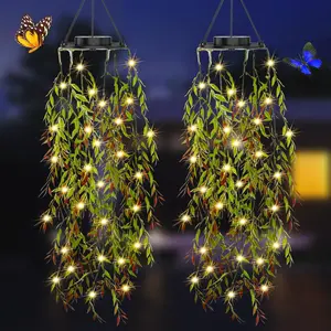 Solar Lanterns Outdoor ,  Artificial Willow Leaf Fairy Lights, Garden Decor Gifts for Women Mom,  Solar Lights Outdoor, Solar String Lights for Patio, Porch, Balcony, 2 Pack