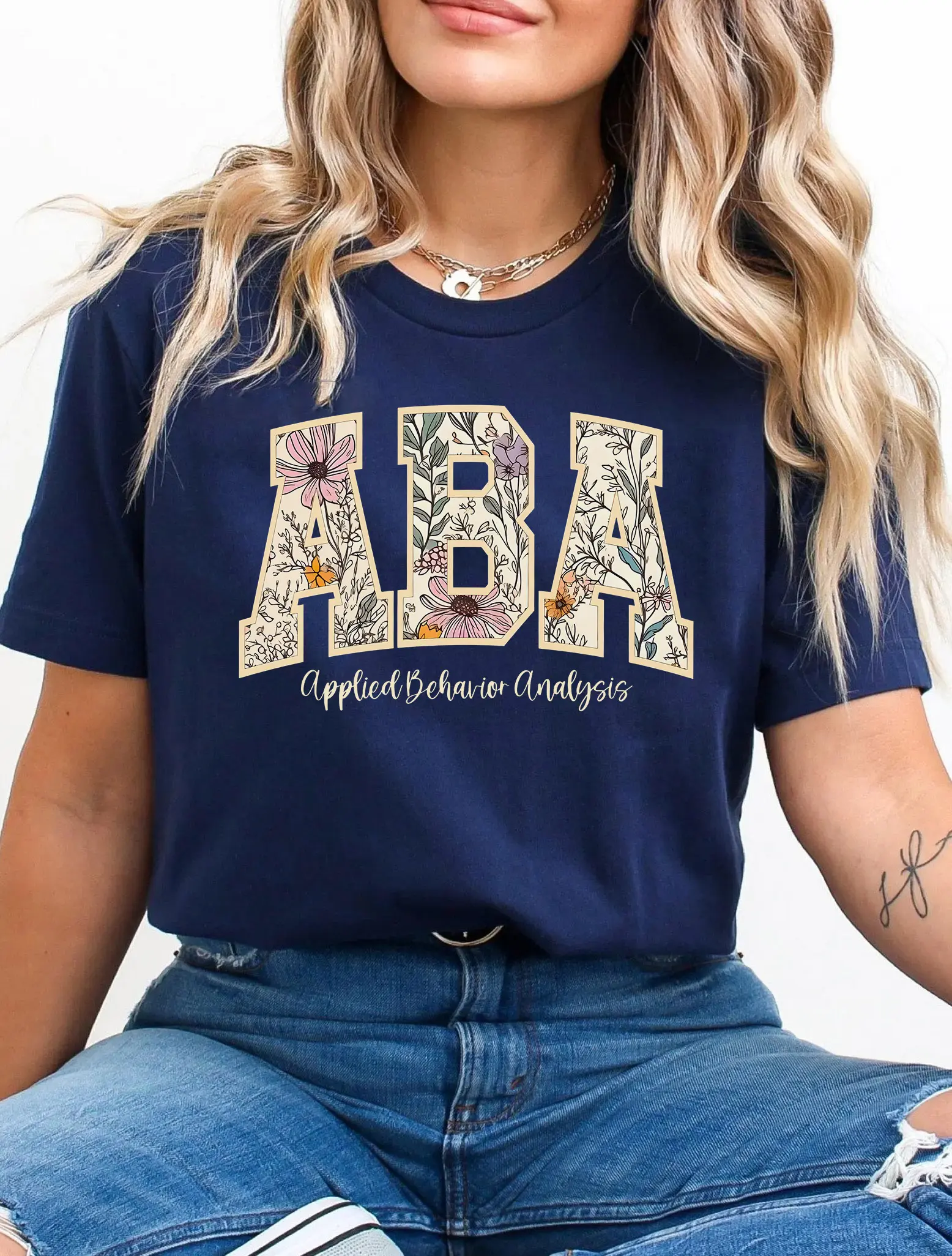 Floral ABA Sweatshirt / Short Sleeve T-SHIRT , Applied Behavior Analysis shirt , BCBA tee, RBT tshirt, Gift for aba Therapist Shirt, Teacher Appreciation