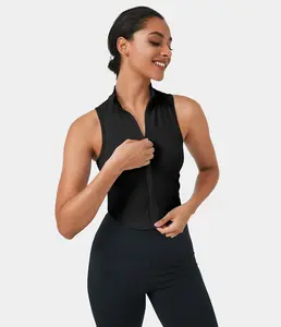 Halara Mock Neck Zip Front Sleeveless Cropped Tank Top