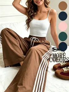 Women's Elastic Waist Adjustable Striped Sleep Pants, Casual Simple Design, Available in 5 Colors, Comfortable Loungewear and Homewear for Daily Wear, Nightwear