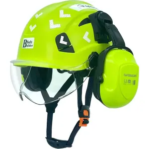 Industrial Safety Helmet with Visor and Ear Muffs, Vented Hard Hat with 6-Point Suspension, Adjustable 53-63cm for Construction Work Site Head Protection