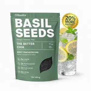 Basilia Basil Seeds Organic for Eating | The Original Loaded Water | 2x More Fiber than Chia | Nutrition-Packed Edible Basil Seeds Superfood for Breakfast, Smoothies & Drinks | Keto Friendly & Gluten Free | 1lb Bag