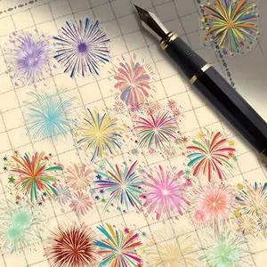 50pcs Vintage Firework Stickers, Sticker Sheets, Decorative Stickers, Transparent Waterproof Decoration, Self-Adhesive for Scrapbooking, Journals, Guitars, Skateboards, Luggage