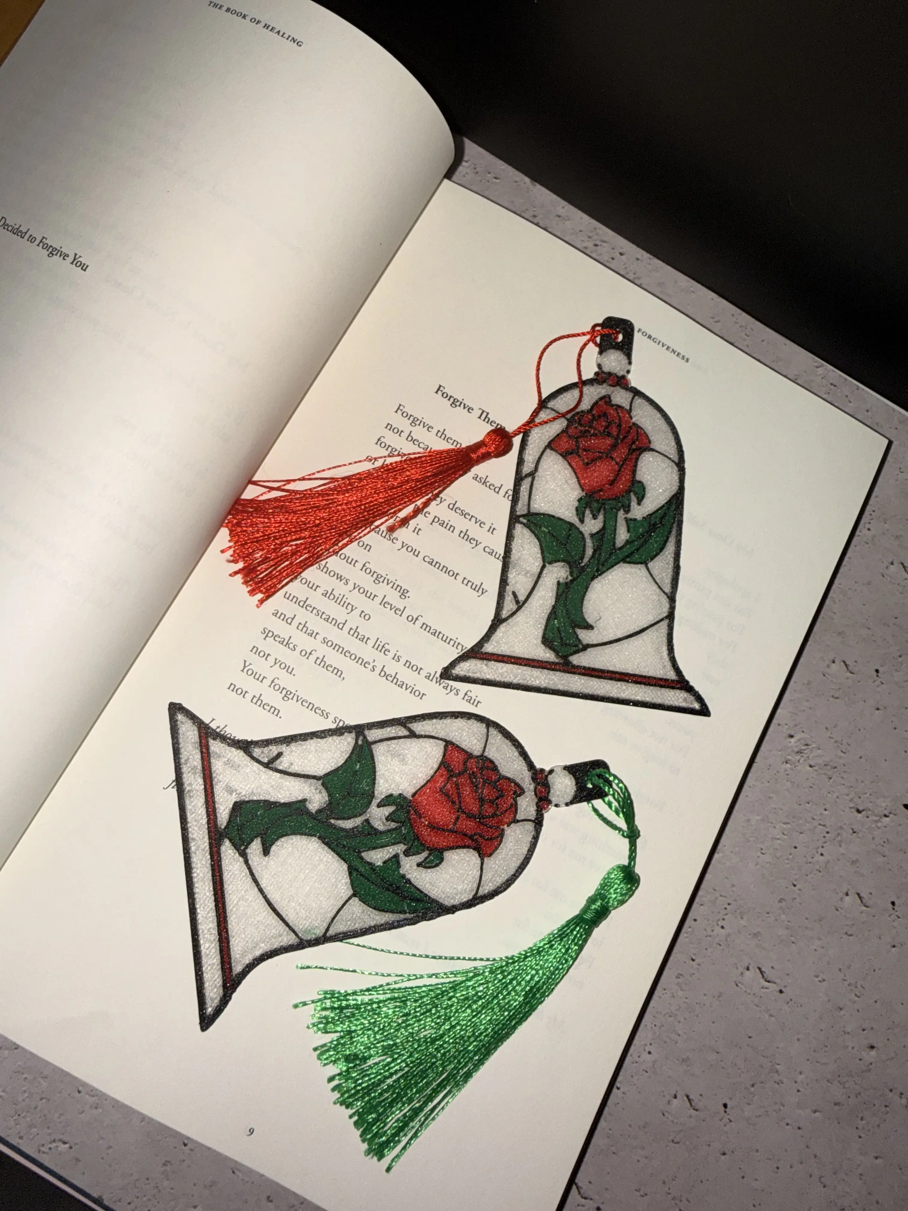 Enchanted Rose Tassel Bookmark / “Stained Glass Rose Bookmark”