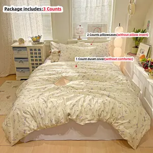 3-Piece & Bow Print Bedding Set, Includes 1 Fitted Sheet and 2 Pillowcases, Breathable Fabric, All-Season Use, Easy Care, Decorative Bedding Set, Breathable Duvet Set