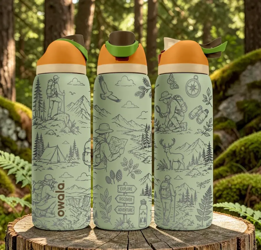 Owala FreeSip 24oz Adventure Engraved Water Bottle, Reusable Insulated Sports Bottle for Camping & Hiking, Outdoor Gift for Adventure Lovers