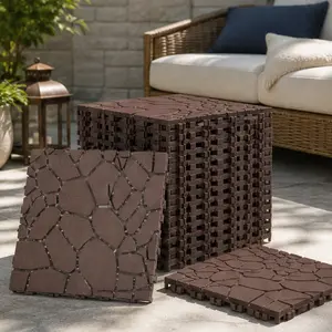 ARCH Stone Texture 12x12 Inch Interlocking Patio Deck Tiles, DIY Snap-Together Polypropylene Outdoor Flooring, 44-Piece Brown Decking Squares for Porch, Poolside, Balcony, Backyard, Easy Install Court Tiles, 44 sq ft Coverage, Brown Color Options