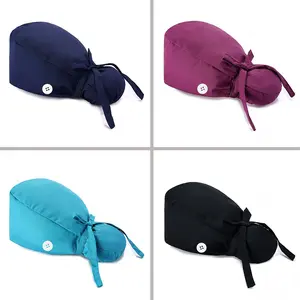 4 Pcs Scrub Caps with Buttons,Adjustable Working Cap Bouffant Hats with Sweatband for Women