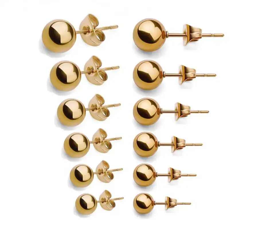 Unisex 18 Karat Layered Gold-Filled Ball & Nugget Stud Earrings Set - Classic Style Casual Wear Fashion Accessory Stud Earrings Jewelry