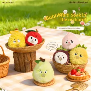 Fruit Squishy Plush Keychain, Bubble Blowing Durian Mango Pear Squeezable Toy, Stress Relief Bag Charm, Cute Kawaii  Gift
