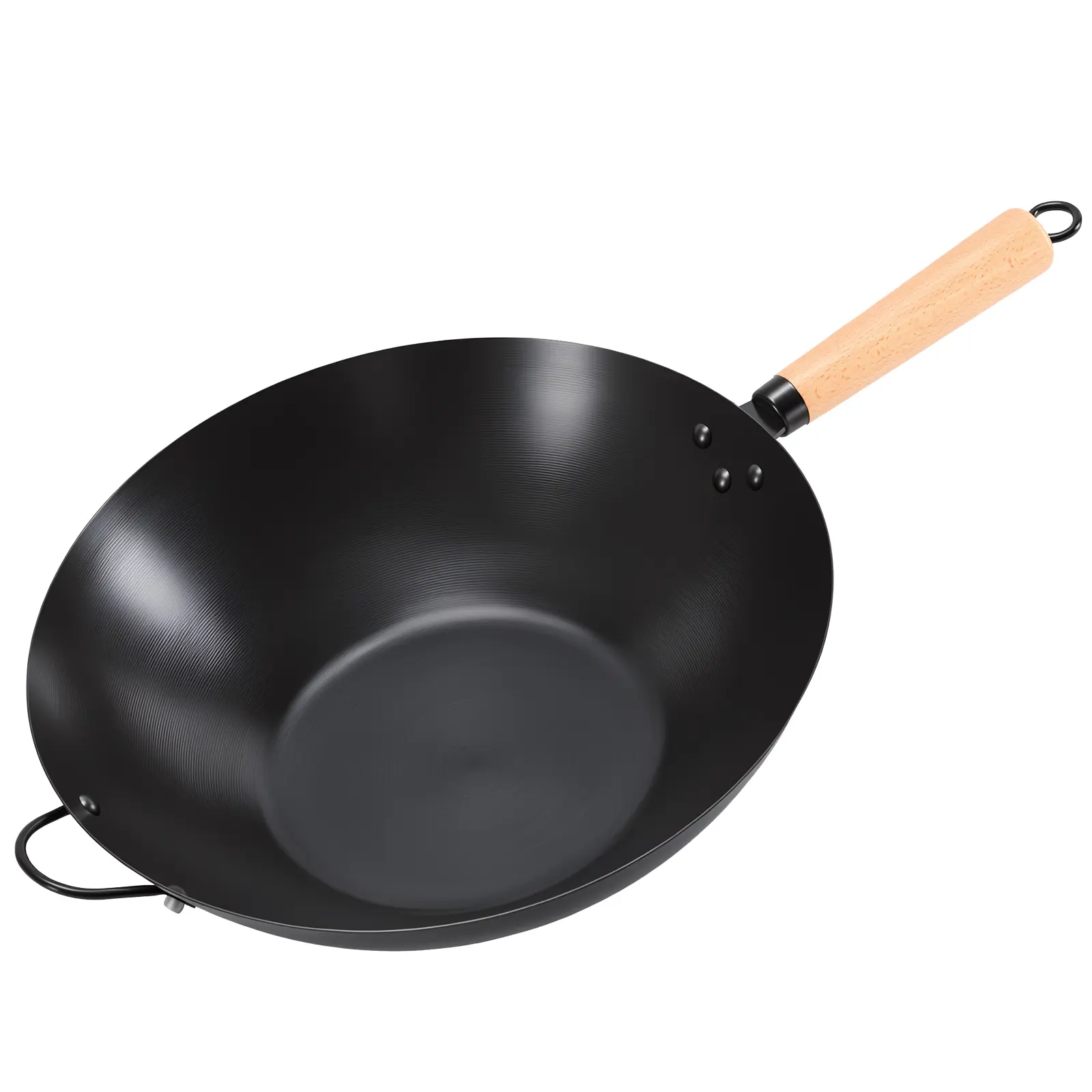 Sweetcrispy S - 13.5" Carbon Steel Wok, Pre-Seasoned Flat Bottom Stir Fry Pan, Durable Pan for Family Meals, BBQ, Grill & Camping, Compatible with Induction, Electric, Gas and Open Fire