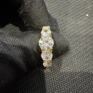CN 1| 5-Stone Round-Cut Moissanite Gold-Tone Ring