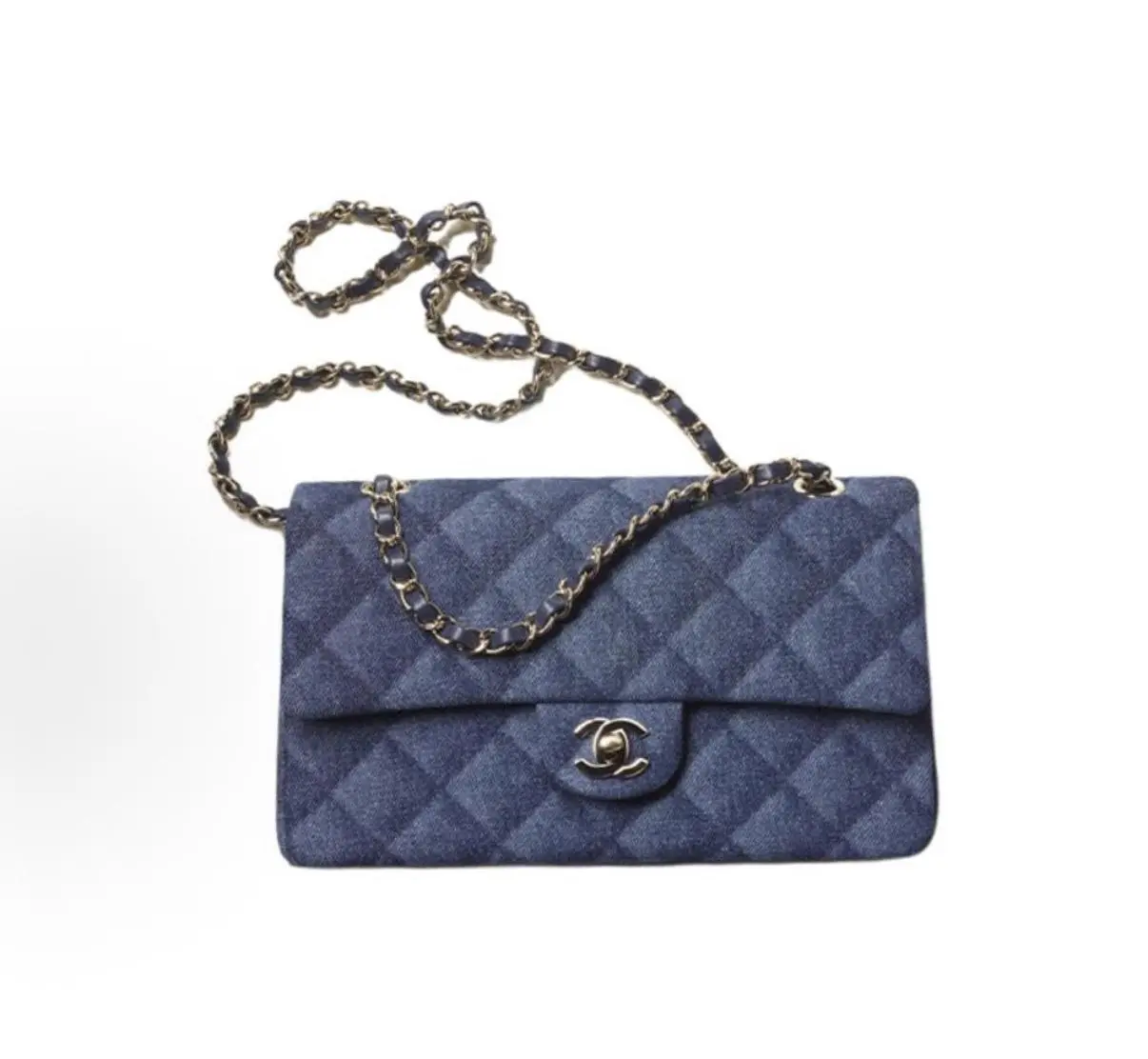 Pre-owned CHANEL Classic Rectangular Flap Bag, Quilted Diamond Dark Blue Denim & Gold Tone Interlocking CC
