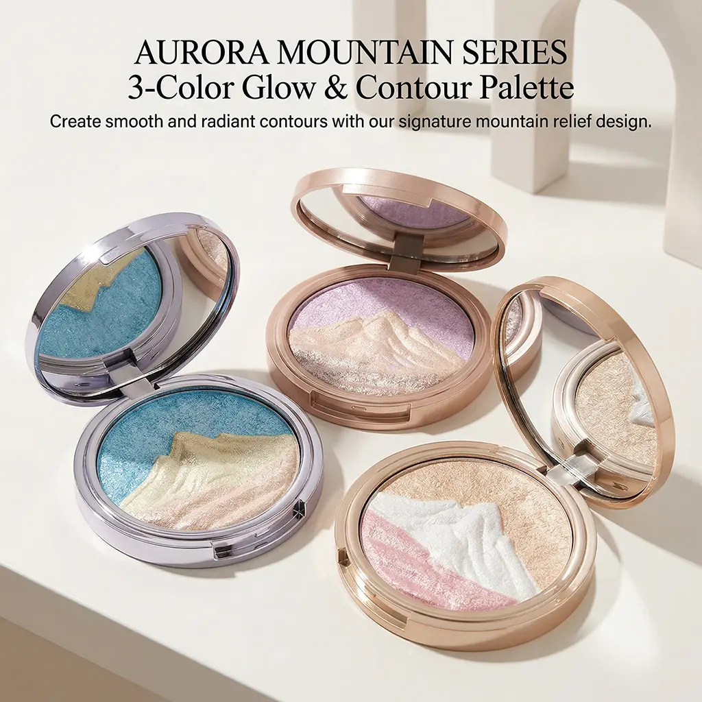 HERORANGE Iridescent 3-Shade Highlighter Palette｜Pearlescent Fine Glitter with Intense Sparkle｜Divine Halo Effect for 3D Brightening Look｜Purple Pink White Ethereal Sunset Shimmer｜Valentine’s Essential & Festival Glow｜#iridescent #cosmichighlighter。