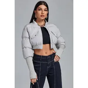 Collar Pocket Zipper Cuff Cotton-padded Jacket Womenswear Coats