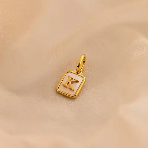Mother of Pearl Initial Charm by Caitlyn Minimalist - Dainty Gold Letter Pendant - Personalized Jewelry - Gift for Mom